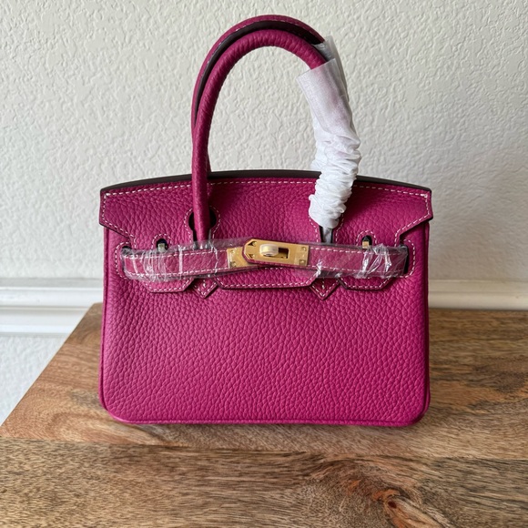 None Handbags - Fuchsia Pink Mini 20 Leather Top Handle Bag Structured Satchel w/ Gold HW B13